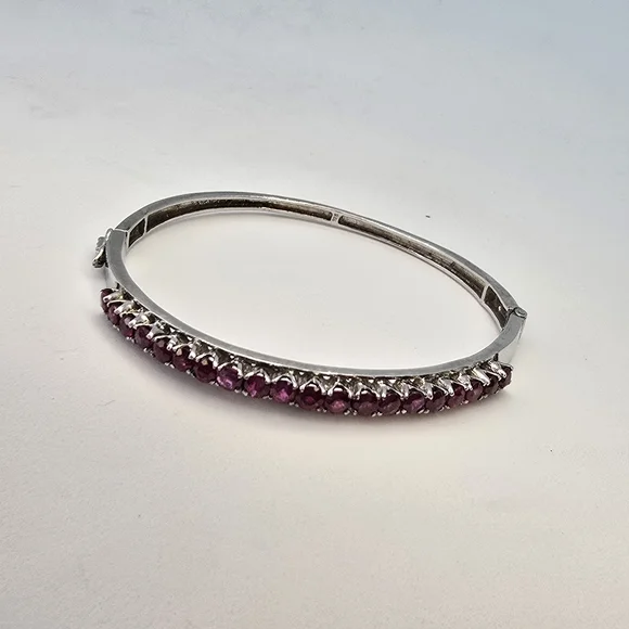 Vintage Pink Tourmaline Accent Sterling Silver Bangle Bracelet - Picture 2 of 11